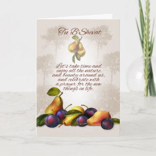 Carte De Voeux Tu B'shevat Avec Fruits Et Arbres
