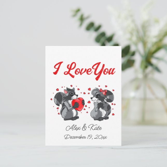 Carte de voeux Valentines Raccoon (Debout devant)