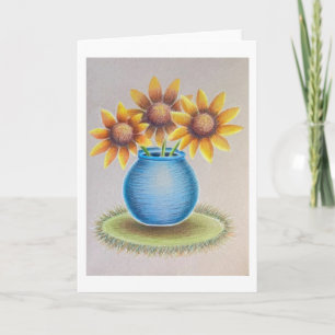 Carte de vœux Vase de tournesols