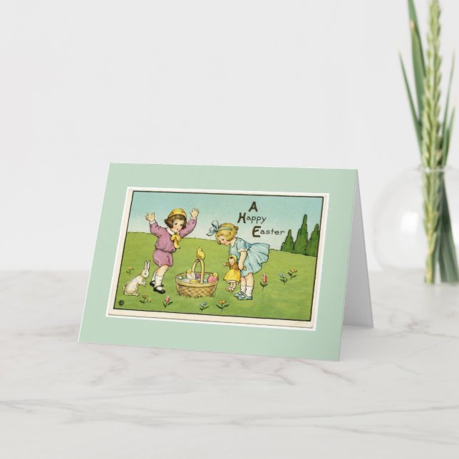 Carte de voeux verte Pâques heureuse (Devant)