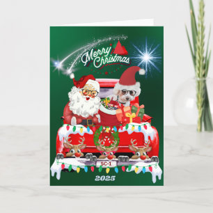 Carte de voeux verte père Noël & Poodle Joyeux Noë
