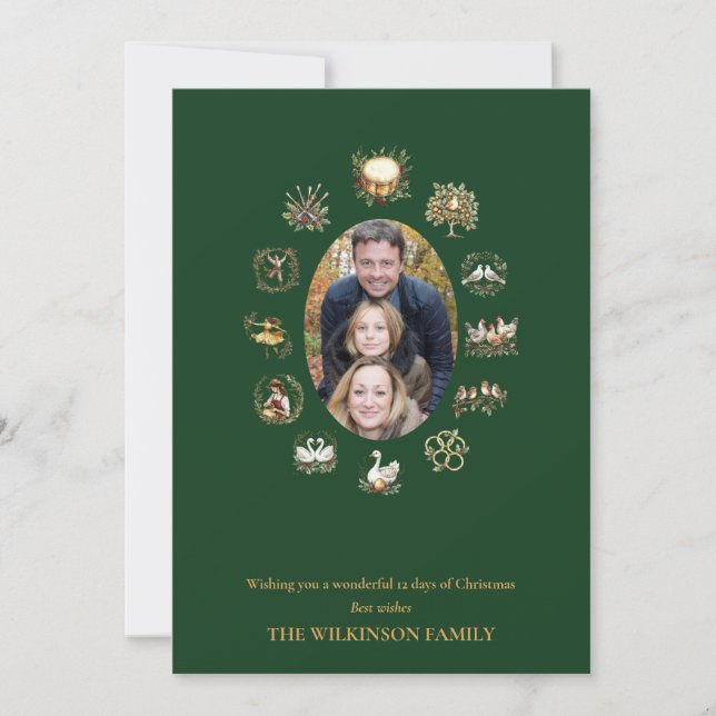 Carte de voeux verte pour les douze jours de Noël (Devant)