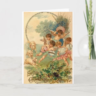 Carte de voeux victorienne de Pâques d'anges