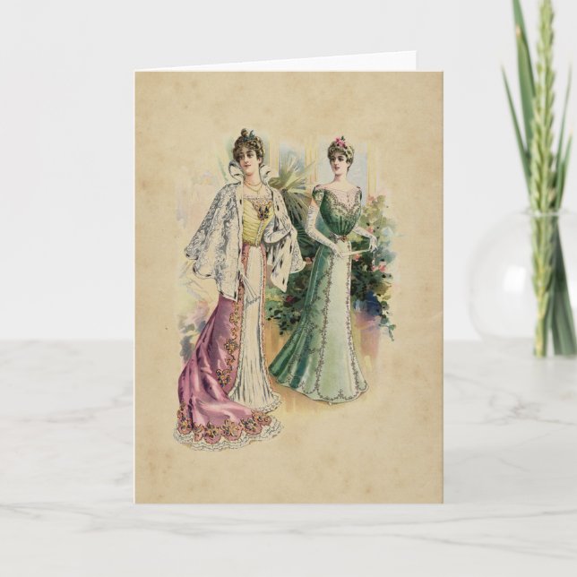 Carte de voeux victorienne élégante de dames (Devant)