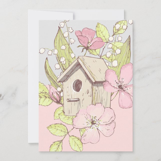 Carte de vœux vierge à motif floral de maison d'oi (Devant)
