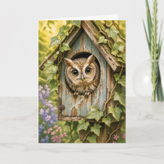 Carte de vœux vierge aquarelle chouette Peekaboo