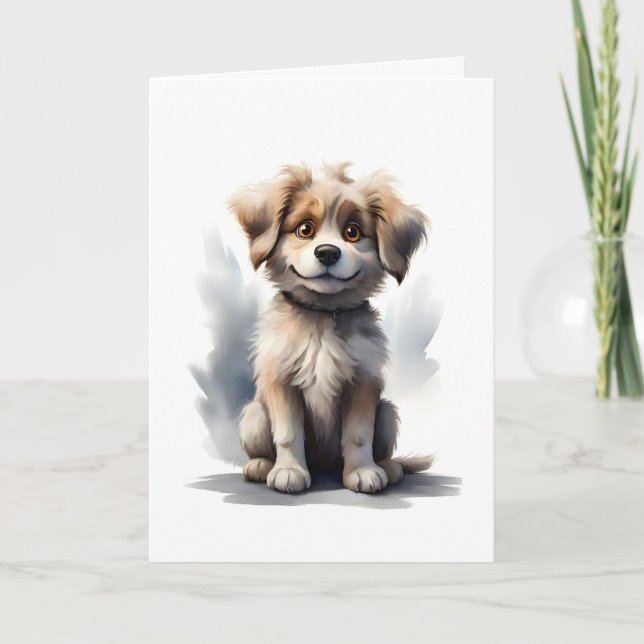 Carte de vœux vierge avec chiot souriant heureux m (Devant)
