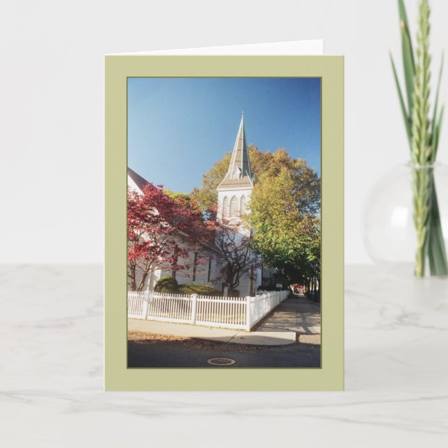Carte de voeux vierge 'Eglise avec clôture blanche (Devant)
