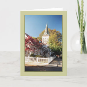 Carte de voeux vierge 'Eglise avec clôture blanche