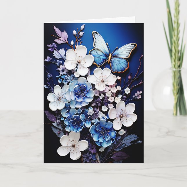 Carte de vœux vierge Papillons et Fleurs (Devant)