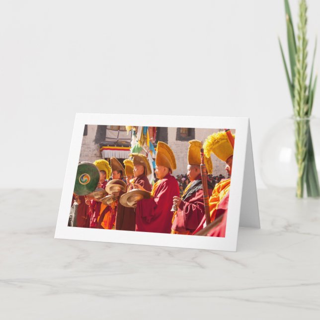 Carte de voeux vierge pliée de moine tibétain (Devant)