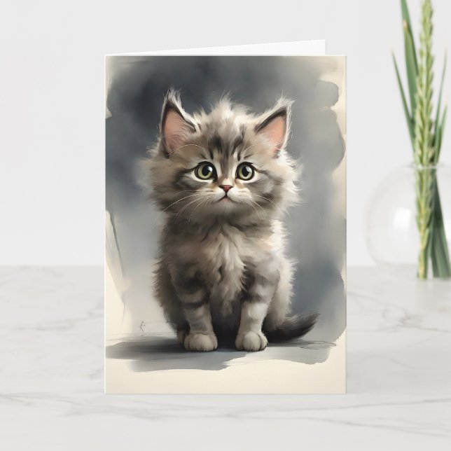 Carte de vœux vierge Portrait de chat tabby mignon (Devant)