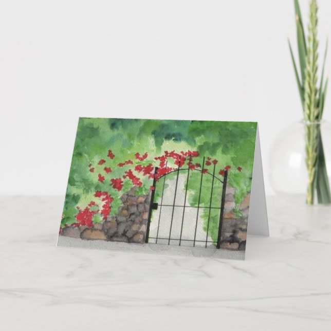 Carte de vœux vierge "Vieille Porte de Jardin" Aqu (Devant)