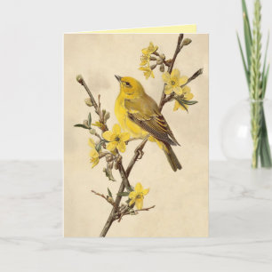 Carte de voeux vintage aux oiseaux jaunes