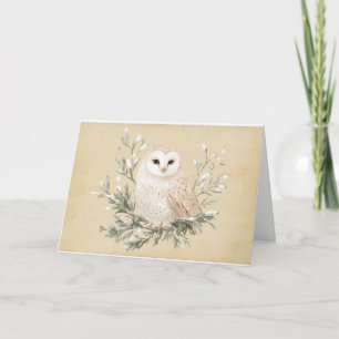 Carte de vœux vintage chouette blanche