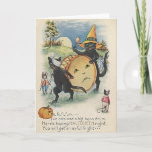Carte de voeux vintage de chat noir de Halloween