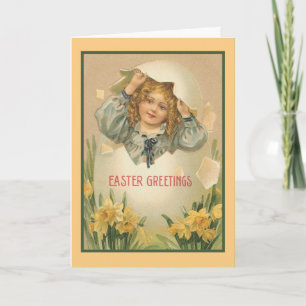 Carte de voeux vintage de Pâques Oeuf Girl