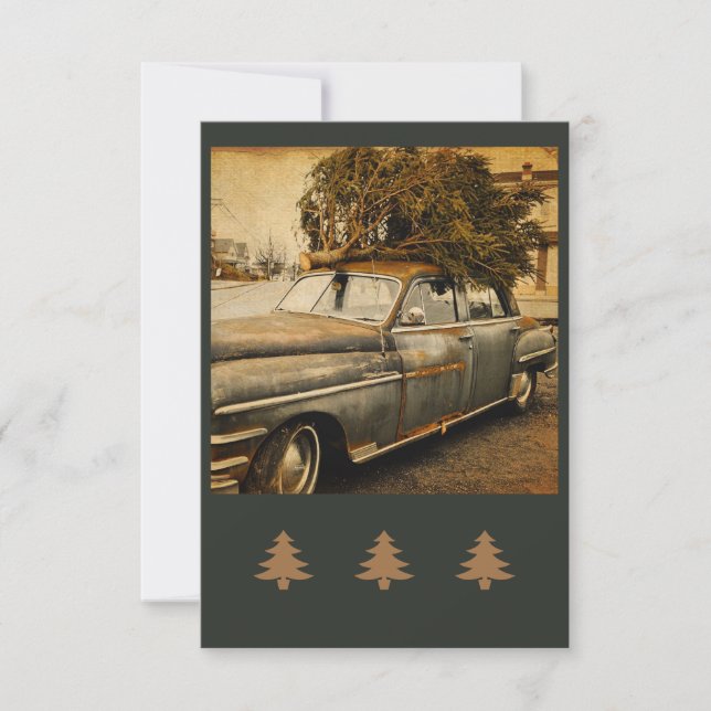 Carte de voeux vintage de vacances Rustique Voitur (Devant)