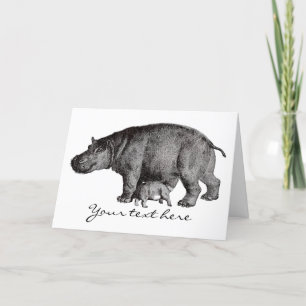 Carte de voeux vintage d'hippopotame