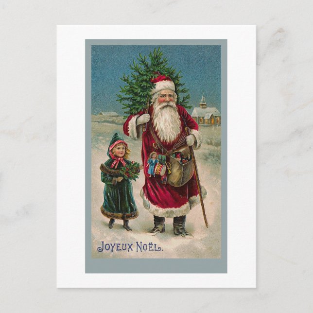 Carte de voeux vintage du père noël de Français (Devant)