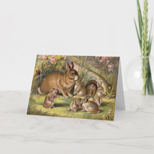 Carte de voeux vintage famille lapin