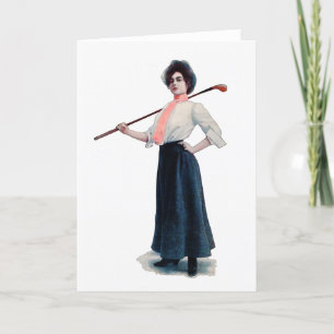 Carte de voeux vintage Femme Golfer Watercolor