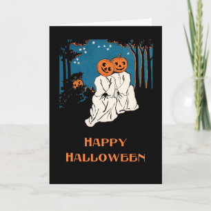 Carte de voeux vintage Halloween Citrouille Couple