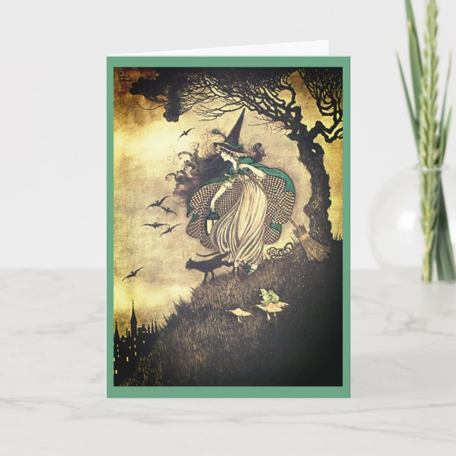 Carte de voeux vintage Halloween Witch (Devant)