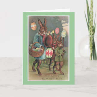 Carte de voeux Vintage lapin et oeufs de Pâques