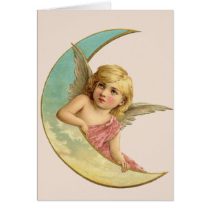 Carte de voeux vintage Moon Angel