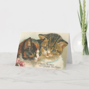 Carte de voeux Vintage Noël et Nouvel An pour chat