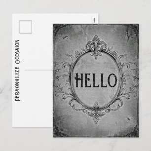 Carte de vœux vintage noir et blanc Hello de jadis