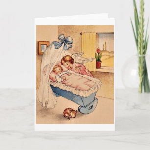 Carte de voeux vintage pour bébé Gardien Angel