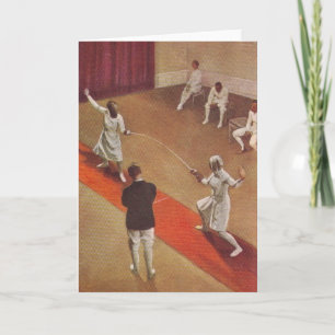 Carte de voeux vintage pour l'escrime à huile pour