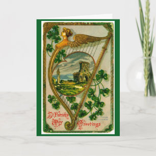 Carte de voeux vintage St. Patrick's Day Harp