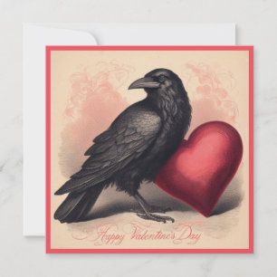 Carte de voeux vintage Valentine Crow Goth Flat