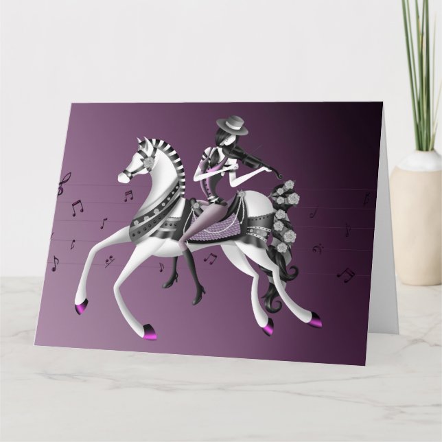 Carte de voeux violoniste à cheval (Devant)