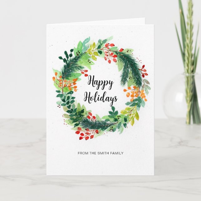 Carte de voeux Watercolor Christmas Wreath (Devant)