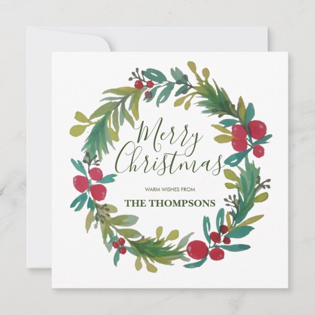 Carte de voeux Watercolor Christmas Wreath (Devant)