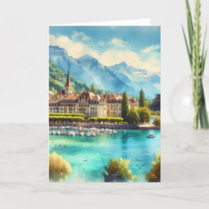 Carte de voeux Watercolor Lake Geneva