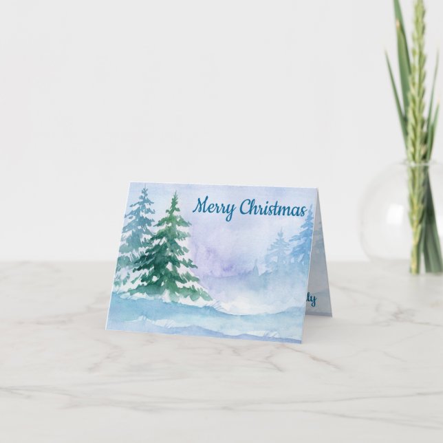 Carte de voeux Watercolor Mountain Winter Holiday (Devant)