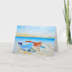 Carte de voeux Watercolor Seaside Boat Landscape