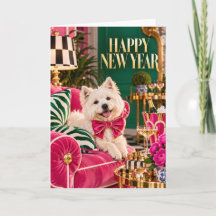Carte de vœux Westie pour le Nouvel An