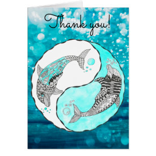 Carte de voeux Yin et Yang Dolphin Merci