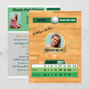 Carte de volley-ball W/ Stats Grad Invitations - v