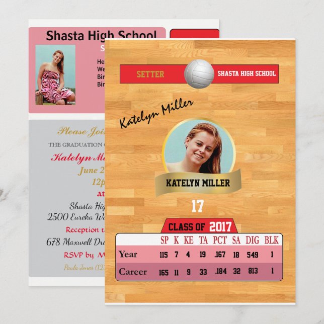 Carte de volleyball W/ Statistiques Invitations de (Devant / Derrière)