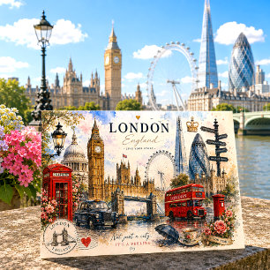 Carte de voyage à Londres aquarelle vintage