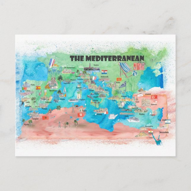Carte de voyage de la Méditerranée Espagne Italie (Devant)