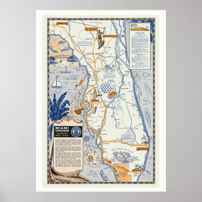 Carte de voyage Floride 20x28 Poster Imprimer (Devant)