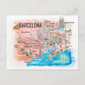 Carte de voyage illustrée de Barcelone avec les ro